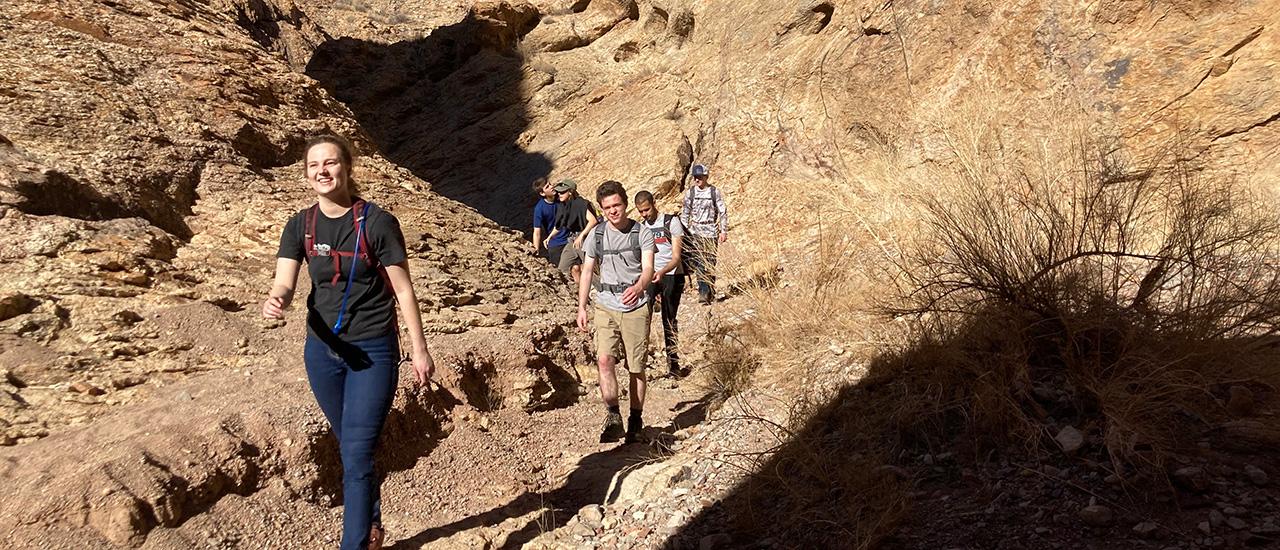 Students on an outdoor hike.